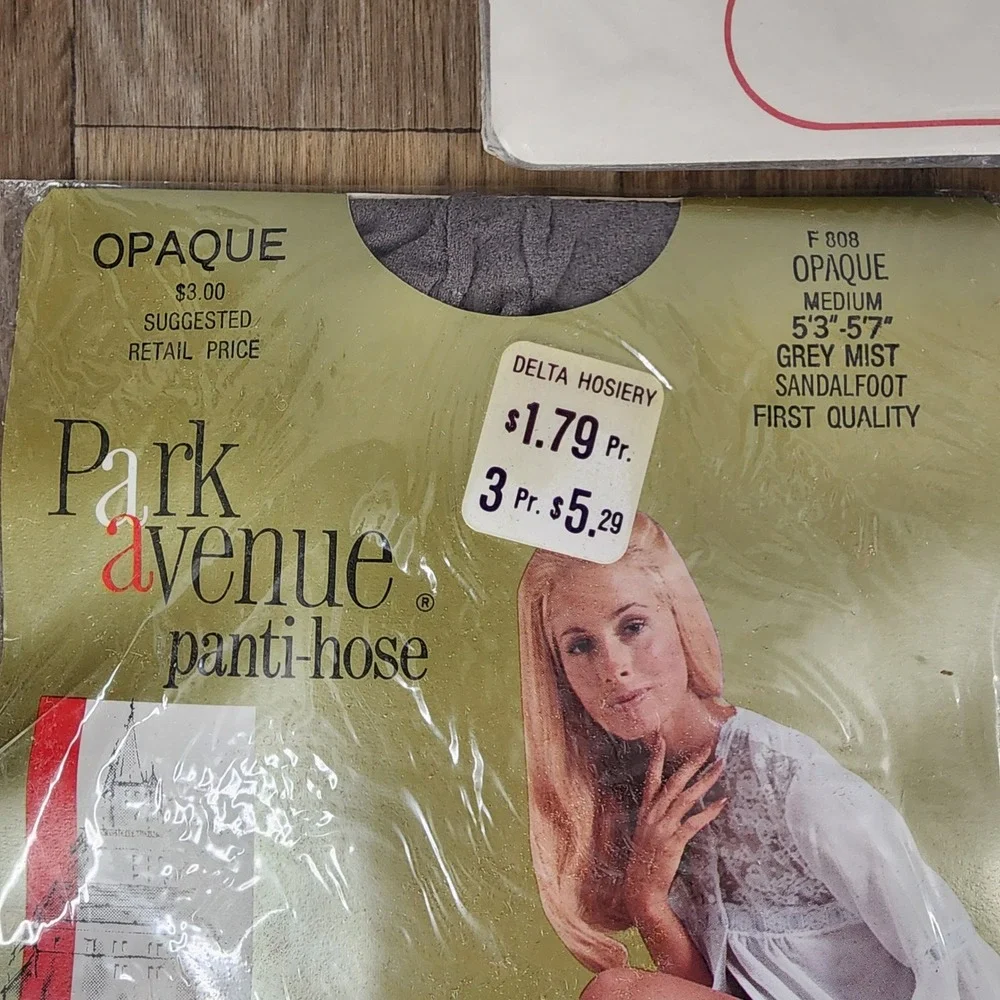 Vintage Park Avenue Pantyhose Lot 5 Prs Opaque Sheer Navy Red Grey Burgundy Bone